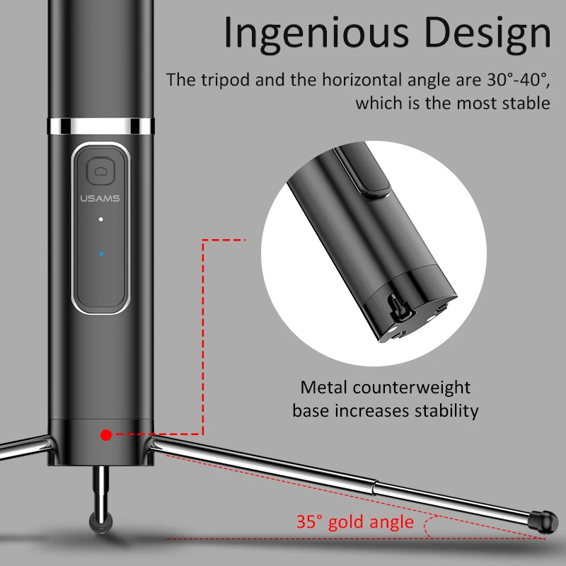 USAMS, беспроводная селфи-Палка с Bluetooth, мини-штатив для селфи с пультом дистанционного управления для iPhone X XS 8 7 6s 6 XR, портативный монопод для селфи