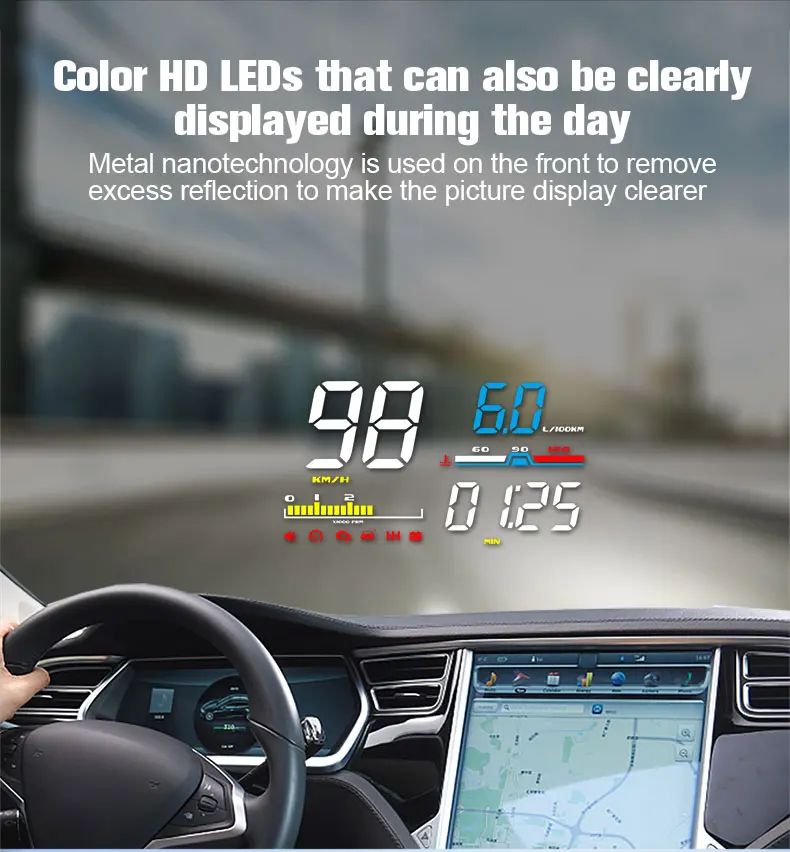 

Car Electronic OBD OBD2 HUD Head Up Display Universal RPM Voltage Mileage Alarm Driving Car Windscreen Speed Projector