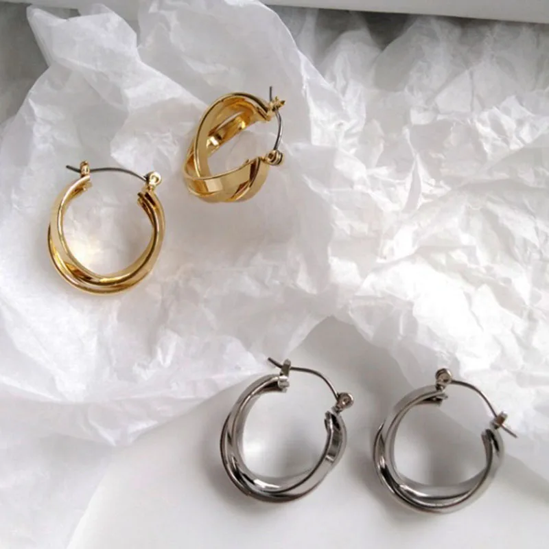 

Chic Silver Gold Cross Twisted Circle Loop Earrings for Women Girl Gifts Simple Earring Fashion Jewelry