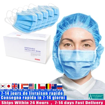 

Fast delivery Hot Sale 3-layer mask 1 50pcs Face Mouth Masks Non Woven Disposable Anti-Dust Meltblown cloth Masks Earloops Masks