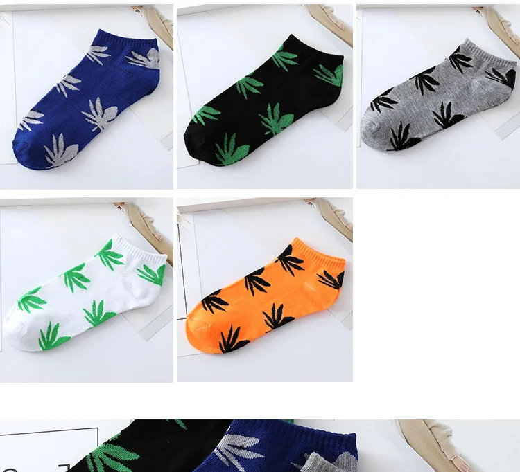 5pairs Fashion comfortable high quality Harajuku cotton socks leaf maple leaves casual Crew Short Happy Weed Socks Autumn Winter