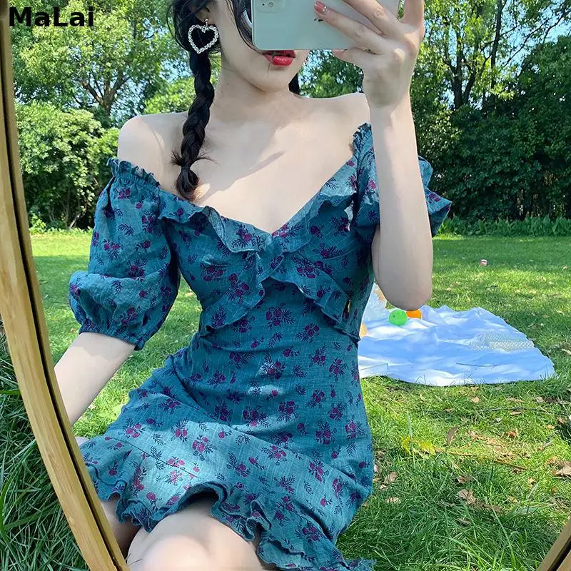 Korean Summer 2021 Y2k Short Sleeve Elegant Vintage Dresses Women