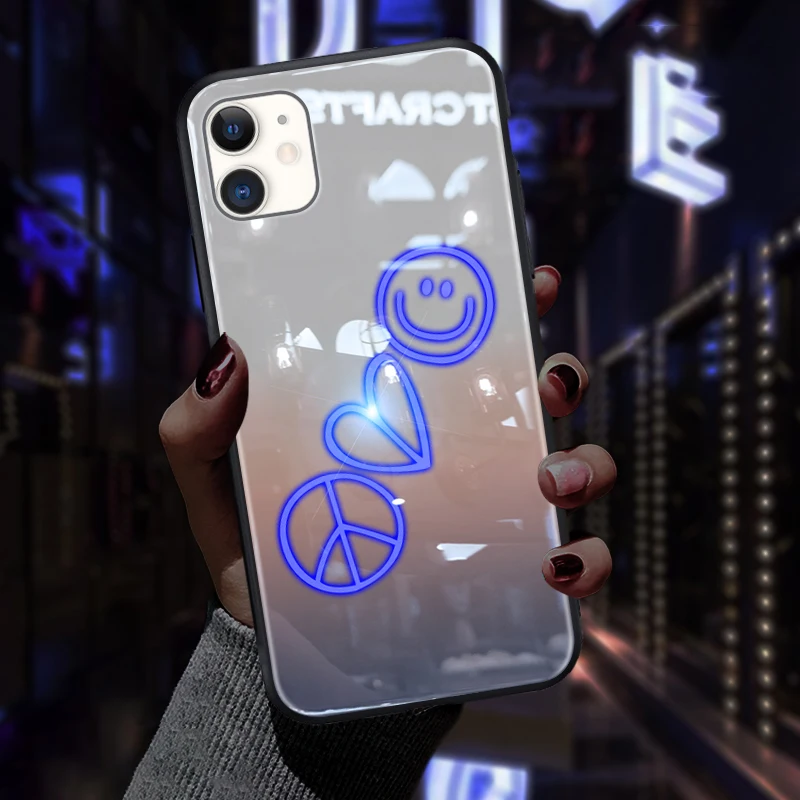 Умный светодиодный светящийся чехол для iPhone 11 Pro, чехол Mofi для iPhone 11 Max, чехол, цветной светильник, улыбающееся лицо, стеклянная оболочка - Цвет: 02