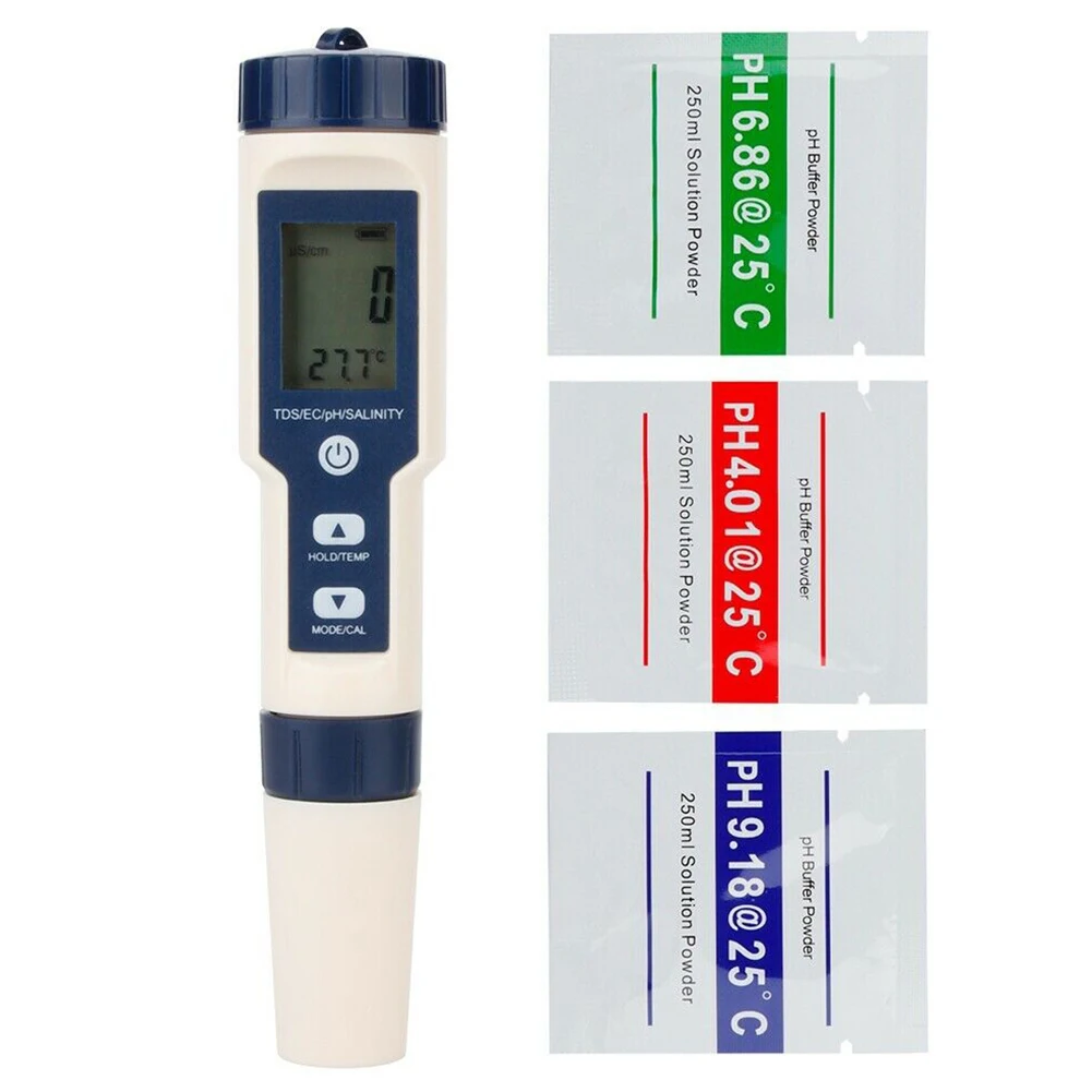 

Digital Aquarium Accurate PH Meter TDS Waterproof Leveling Salinity Temperature 5 In 1 Water Quality Tester Measuring EC Monitor