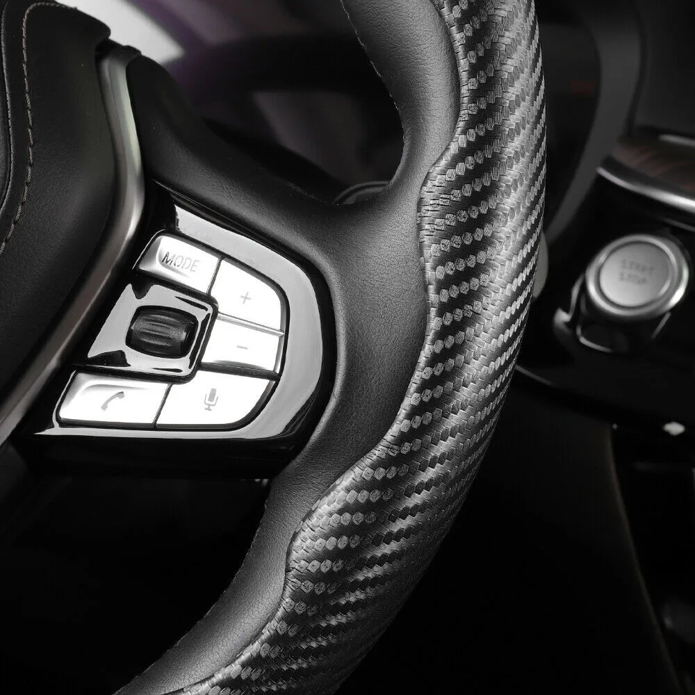1Pair Car Steering Wheel Cover Universal  Non-Slip Booster Accessory Three Dimensional  Carbon Fiber Decoration Look