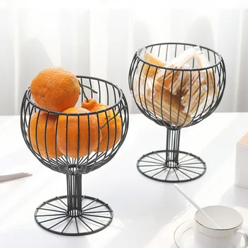 

stainless steel Fruit Basket Wine Glass Shape Iron Openwork Geometric Simple Living Room Decoration Food Storage