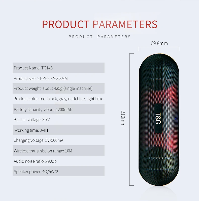 TG148 мини светодиодный светильник Bluetooth динамик Портативный Открытый бас беспроводной громкий динамик 3D стерео с микрофоном FM TF карта AUX линия