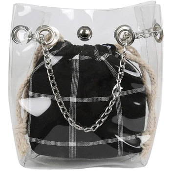 

Girl Jelly Bag Fashion Plaid Bag Messenger Bag Small Fresh Shoulder Bag Chain Child Bucket Bag Black