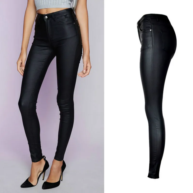 Goedkoop Hoge Taille Pu Kunstleer Jeans Vrouwen Mode Black Elasticiteit Skinny Jeans Femme Push Up Slanke Vaqueros Mujer Potlood Broek