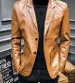 Plus Size M-7XL Spring Autumn Men Washing PU Leather Motorcycle Jackets for Male Coat Color Khaki / Brown / Black / White /Red - Color: khaki