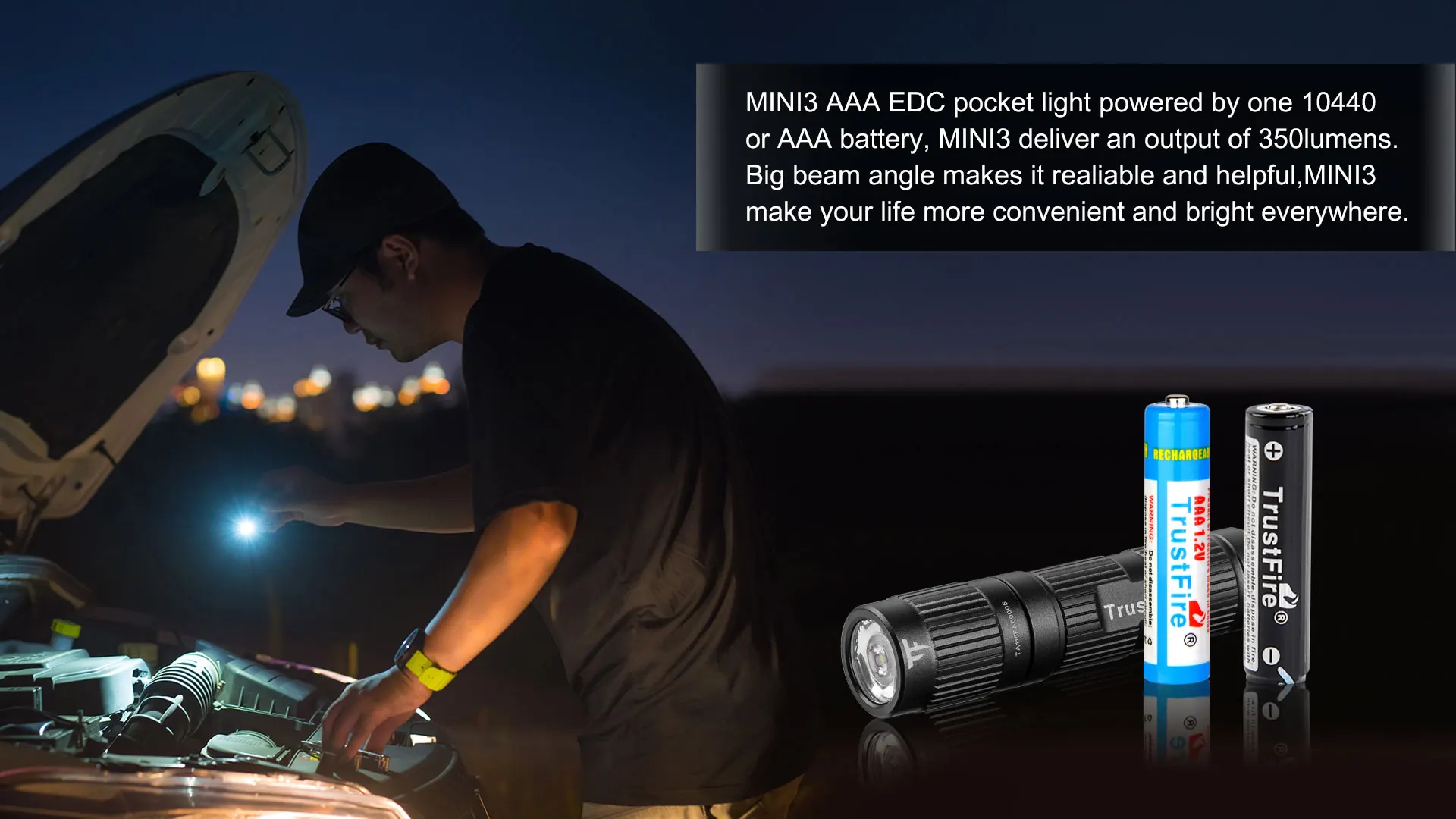 Trustfire Mini3 Edc Led Flashlight Keychain 350 Lumens Wide Voltage Design 1.2v/1.5v/3.7v/4.2v Aaa 10440 Battery Ipx8 Torch Ligh usb rechargeable led torch