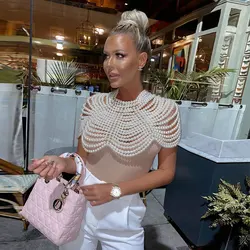 UpAvonu Shawl Top Women 2023 New Fashion Women Round Neck Cloak Sleeve Pearl Shawl Top Women Elegant Shawl Top Women