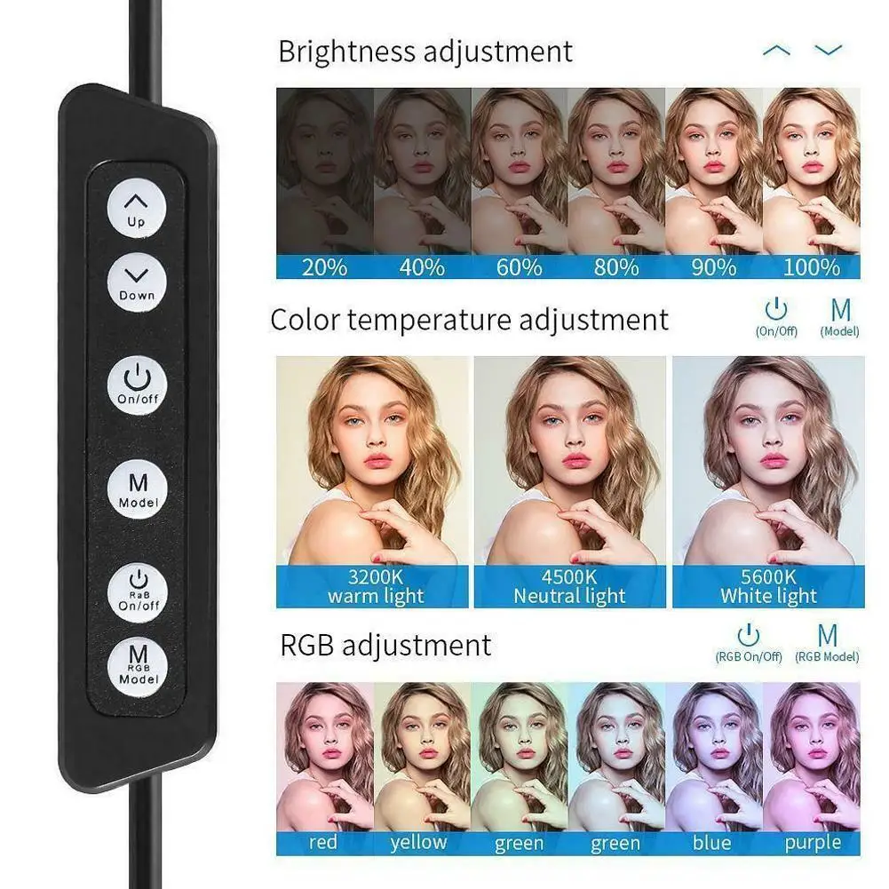

Dimmable LED Selfie Ring Light with Tripod USB Selfie Lamp Phone Big with Light Stand Ring For Cell Ringlight Studio Photog O0I4