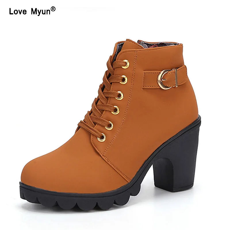 Najtaniej Botki damskie zimowe buty wysokie buty na obcasie plus aksamitne botas femininas 2019 skórzane buty damskie buty woman5889