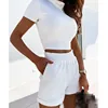 2 Piece Set Women Summer O-Neck Casual Crop Top 2022 Female Clothing Tracksuit Pockets Loose Shorts Two Piece ► Photo 3/6