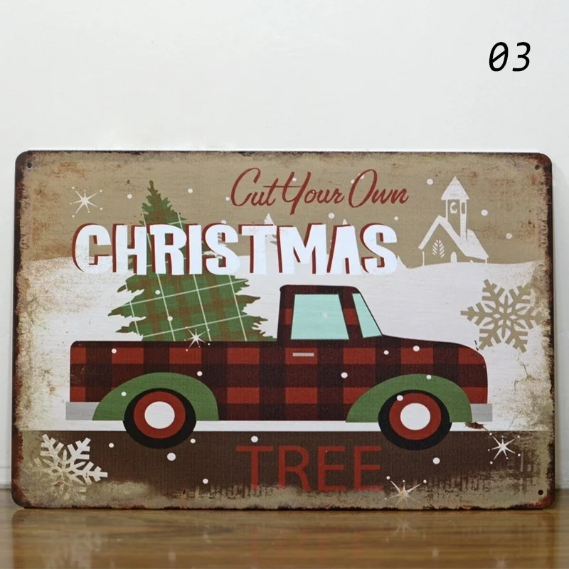 Merry Christmas металлический знак Merry& Bright антикварный грузовик и дерево - Цвет: Цвет: желтый