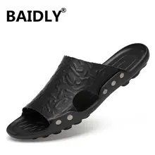 Летние шлепанцы; Мужские дышащие пляжные сандалии с перфорацией; мужская повседневная обувь на плоской подошве; Вьетнамки; Zapatos; кожаная обувь; большие размеры