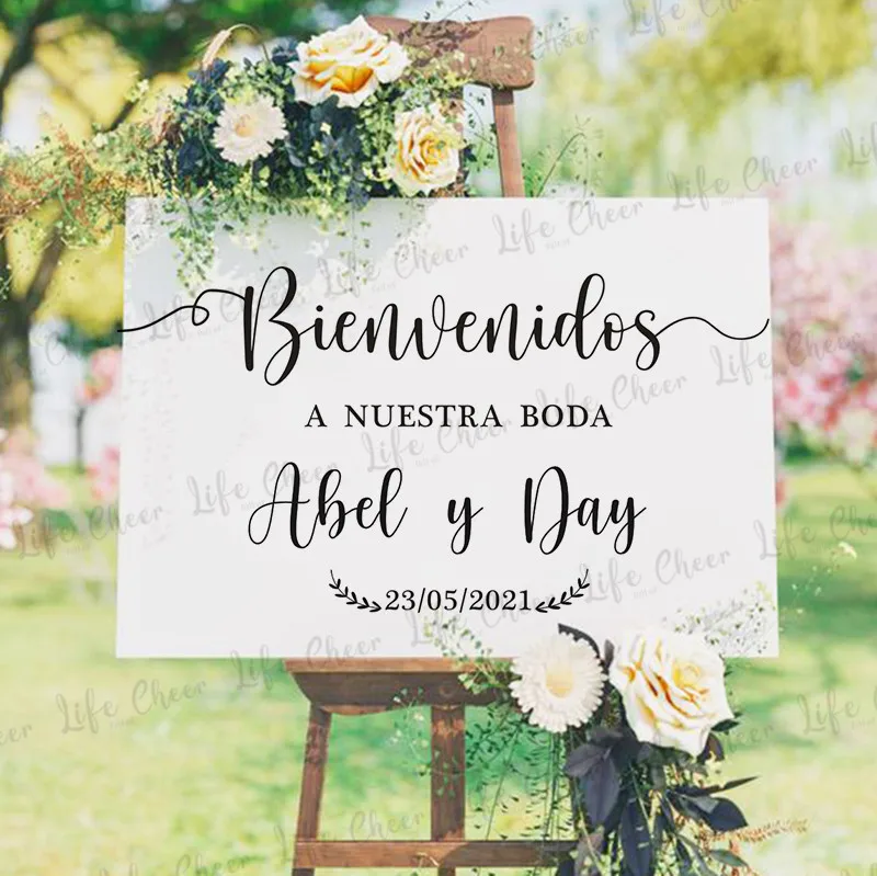 Wedding Welcome Mirror Board Sticker Spanish Pattern Custom Any Texts Vinyl Decal Art Wedding Party Welcome Sign Stickers Decor