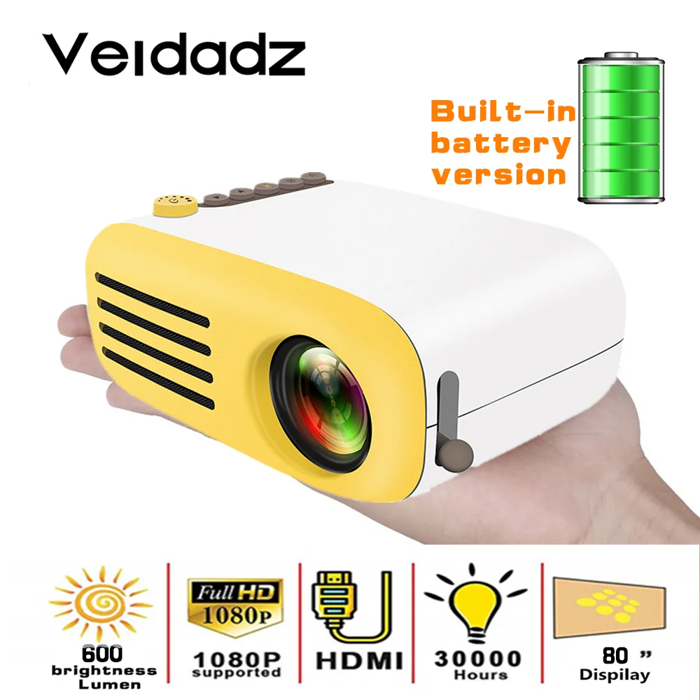 VEIDADZ YG200 LED Projetor Built-In Battery Version HDMI USB Mini Home Media Support 1080P HD Video Player