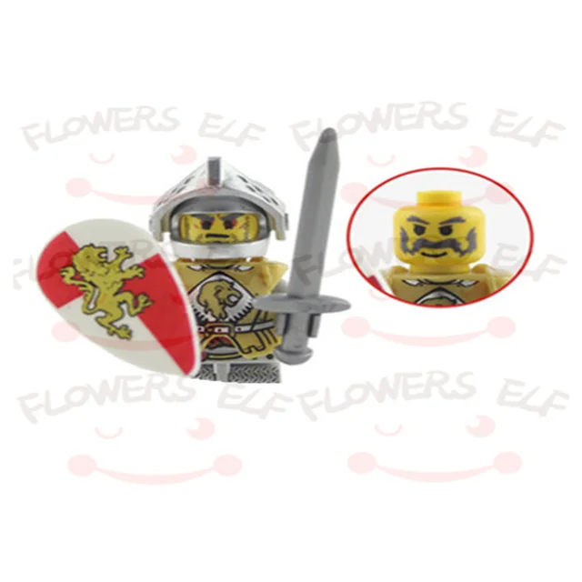 1PCS Blue Lion Red Green Dragon Knight Mini Two-person Villain Middle Age Assembling Building Blocks Children'sToy Medieval Knig 9809B