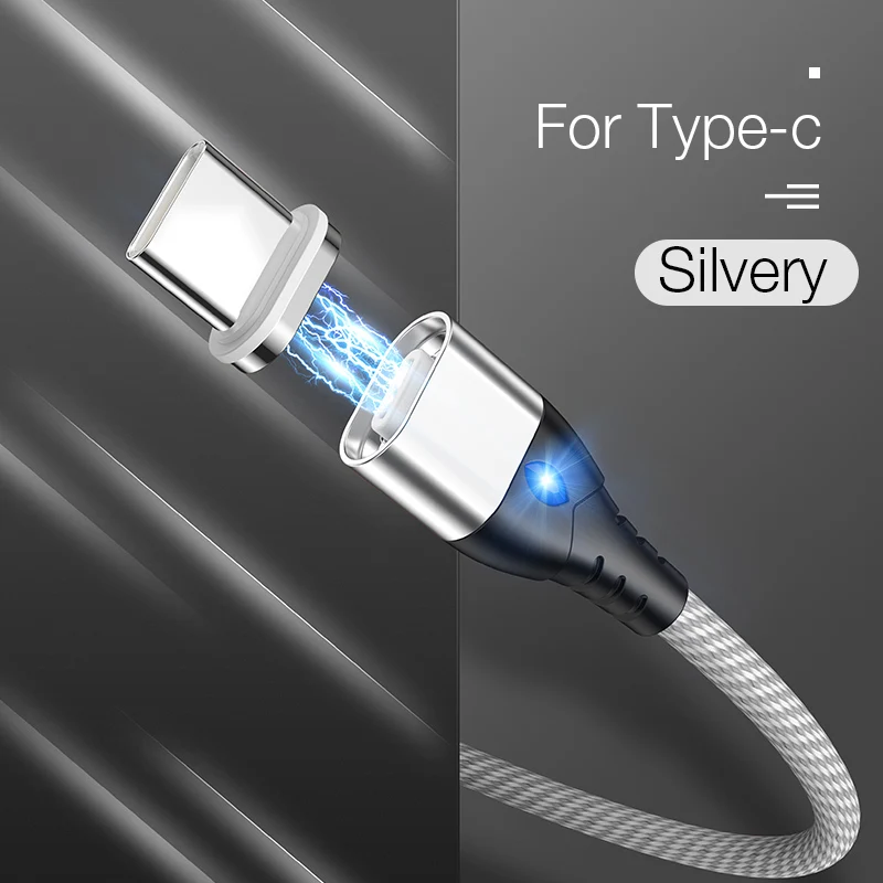 Магнитный Micro usb type-C кабель для iPhone кабели освещения 1 м 2 м 3A провод для быстрого заряда type-C Магнитный кабель для зарядки телефона - Цвет: Silver For Type C