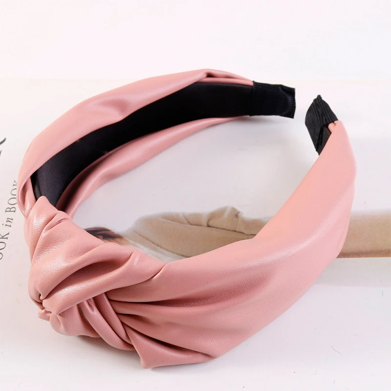 Women Headband PU Leather Retro Hairbands For Women Top Knotted Girls Hair Band Female Hair Accessories Handmade Head Hoop Bezel big hair clips Hair Accessories