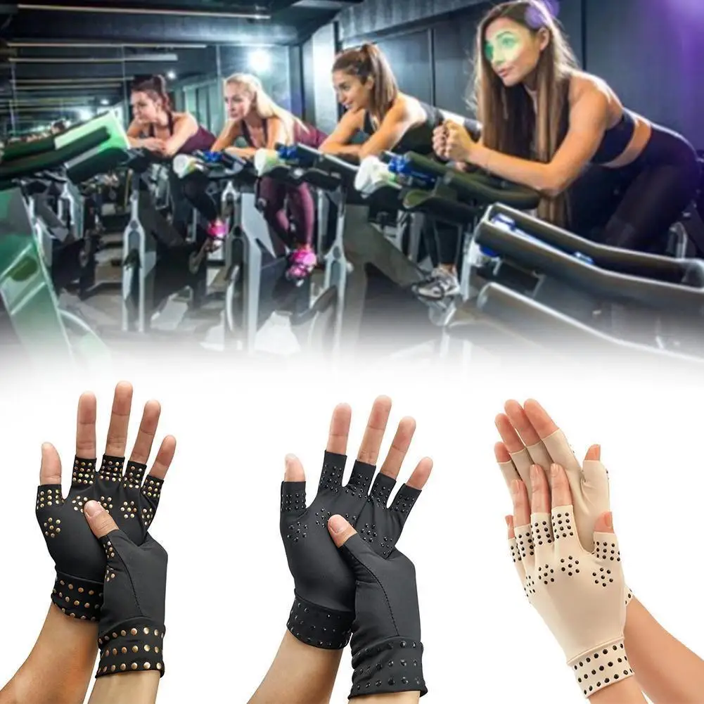 1 Pair Magnetic Therapy Fingerless Gloves Arthritis Pain Relief Heal Joints Braces Supports Health Care Yoga Sport Safe Wrist