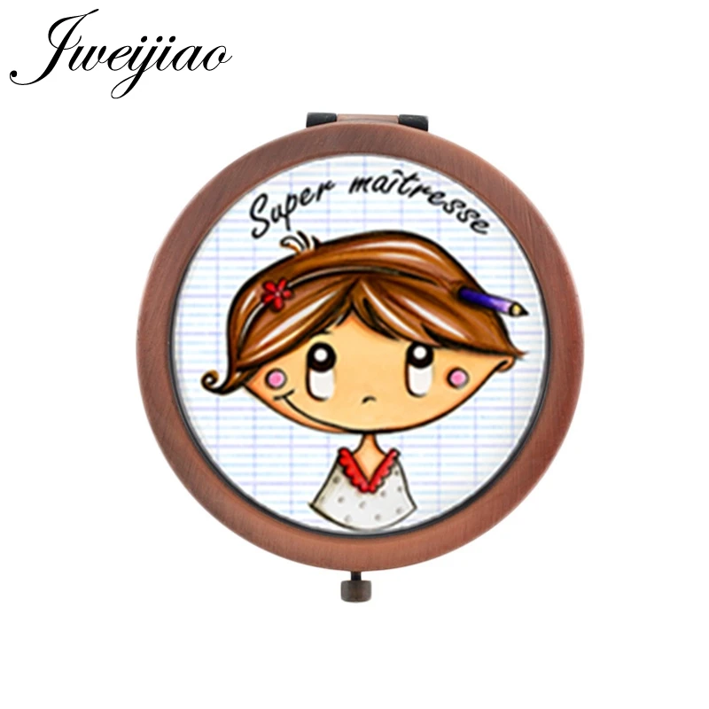 

Youhaken French word metal Round small mirrors for girls Merci Maitresse Decoration Folding Vanity mirror CT319