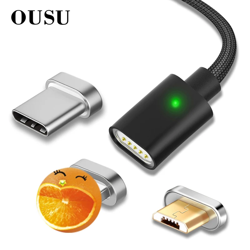 OUSU 2.4A Быстрая зарядка 3 в 1 Магнитный кабель для iphone Lightning Кабель USB Type C cabel samsung s10 9 8
