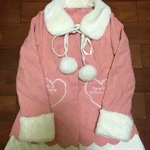 Зимние женские розовые длинные пальто Сладкая Лолита шерстяная шерсть Милая принцесса девушки лук карманы смешанные сзади с бабочкой