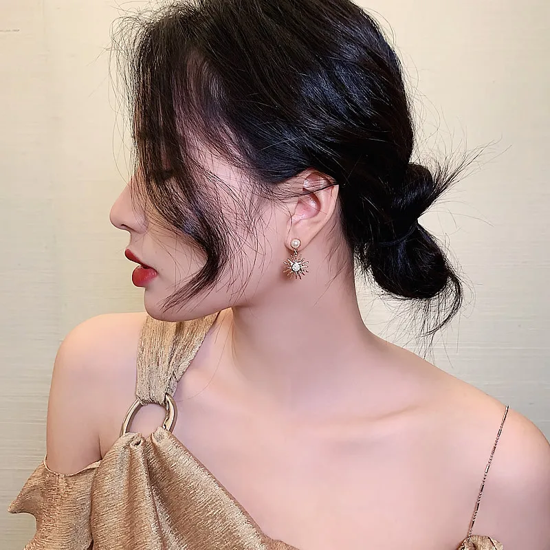 Fashion Rhinestone Pearl Pendant Earrings Women Retro Star Moon Asymmetrical Girl Earrings Egypt Sun Totem Drop Jewelry dangle earrings drop earrings pendant earrings long earrings dome teardrop earrings
