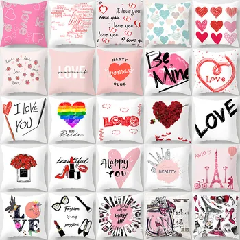 

45X45cm European Ins Valentine's Day Love Love Sofa Pillow Cushion Pillowcase Square Printed Love Pink Pillow Cover