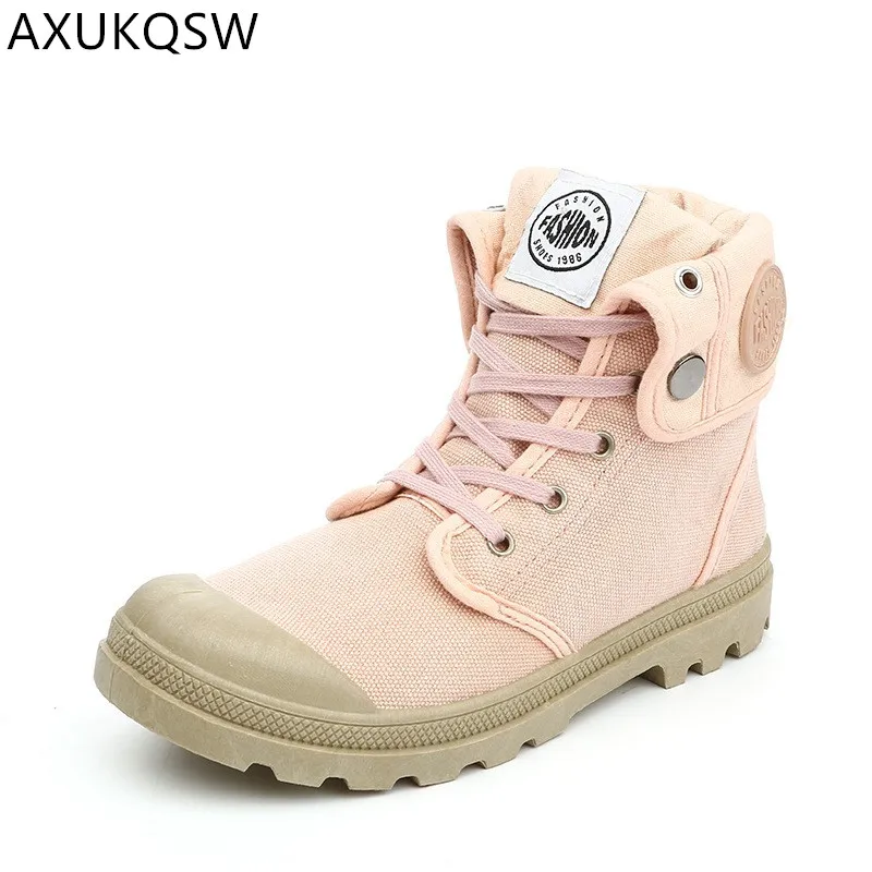 Классические повседневные женские парусиновые ботинки в стиле ретро модные Нескользящие высокие военные ботинки женская обувь г. Дышащая обувь для тенниса - Цвет: Pink