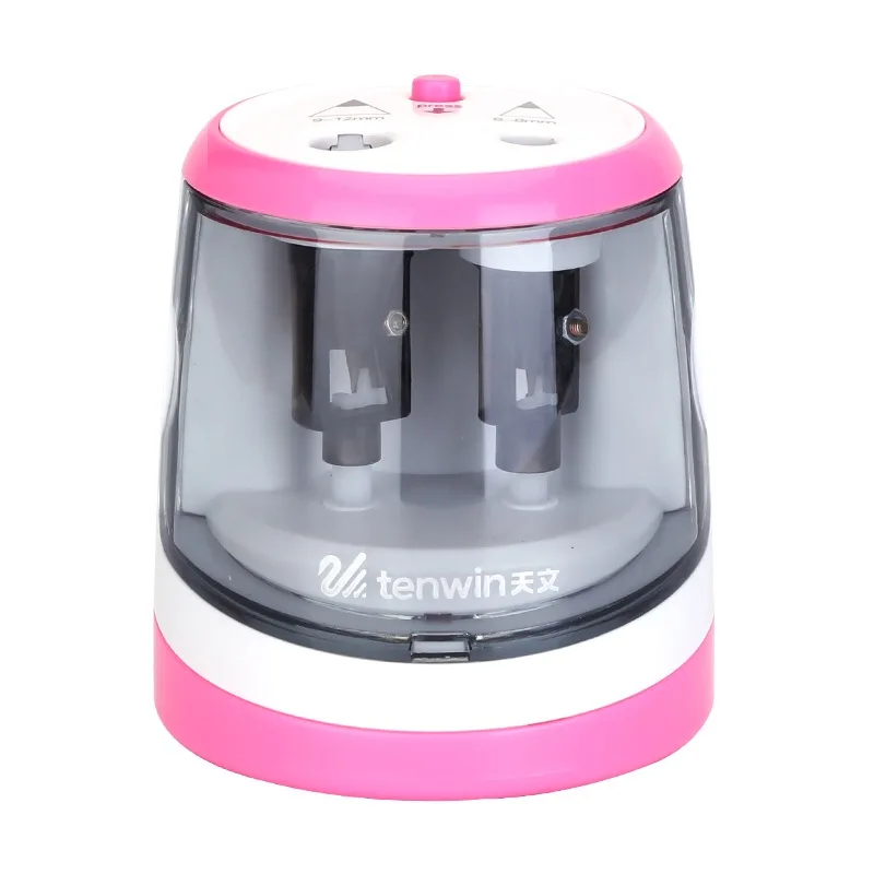 Pink Tenwin электрическая точилка для карандашей с двумя отверстиями Электрический сенсорный выключатель точилка для карандашей диаметром 6-12 мм Портативный 8016 - Цвет: Pink