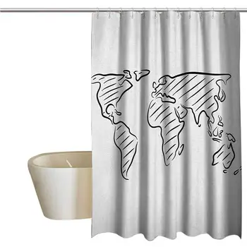 

World Map Funny Shower Curtain Illustration of Outline Sketch of The World Map in Drawing Effect Artwork Print Fabric Shower