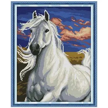 

White horse counted printed on the canvas 11CT 14CT DIY kits Chinese Cross Stitch embroidery needlework Sets handmade