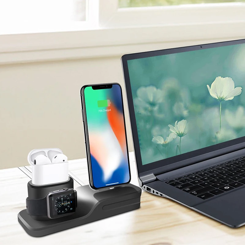 3 in 1 Charging Dock Holder For Iphone 11 pro 10 XR X 8 7 6 Silicone charging stand Dock Station For Apple watch Airpods