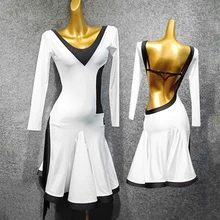 Новые белые латинские платья женские черные юбки с кисточками соблазнительное длинное с открытой спинкой рукав платье стандартное латинское танцевальное платье VDB824