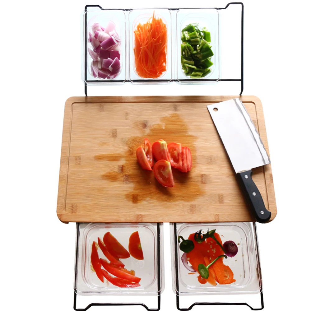 

Multifunctional Bamboo Cutting Board Chopping Board with 5 Storage Racks Kitchen Wood Food Plate