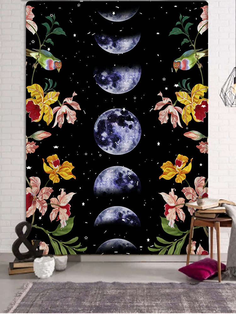 Psychedelic Tapestry Flower Wall Decor Hanging Room Starry Sky Carpet Moon Tapestries Art Home Decoration Accessories tapestry decor