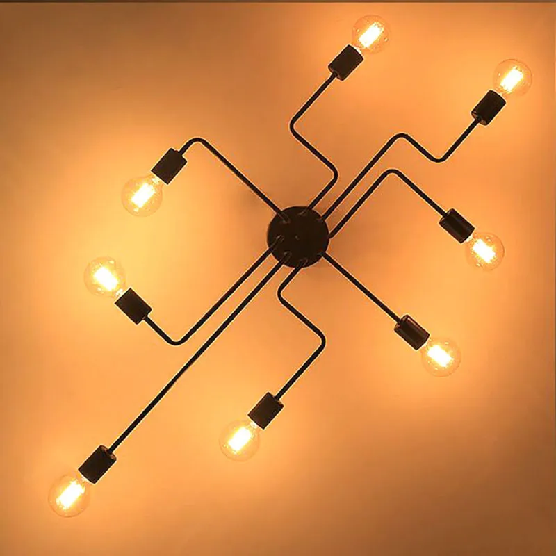 

Nordic style creativity LED Ceiling Lights Vintage 6/8 Heads Multiple Rod Wrought Iron Ceiling Lamp for Living Room Bar Cafe