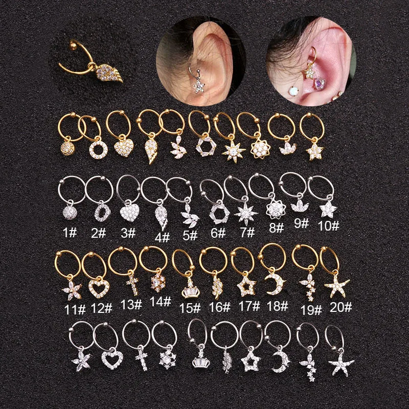 

TTLIFE Gold Crystal Piercing Earrings Tragus Daith Earrings Helix Cartilage Hoop Septum Nostril Piercing Jewelry for Women Gifts