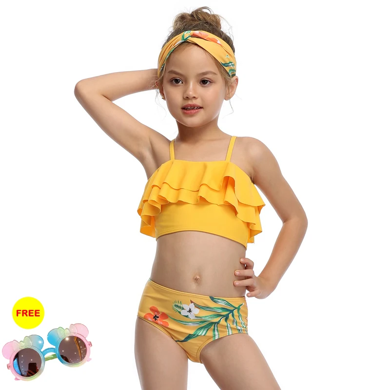 2020 New Children Lotus Leaf Bikini Suit Two Pieces Floral Summer Set Swimsuit Swimwear For Girls Kid Printing Swim Bathing Suit