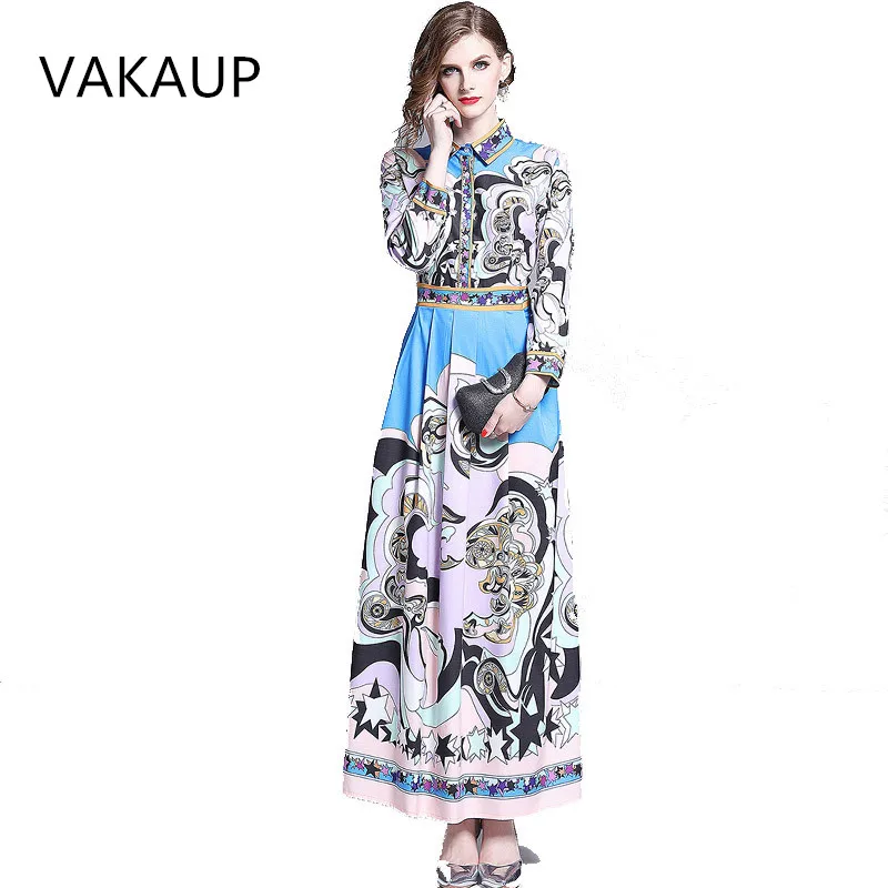 2019 Womens Elegante Lange Jurk Casual Lange Mouw Vintage Bloemen Gedrukt Maxi Jurk Herfst Winter Slim Party Jurken