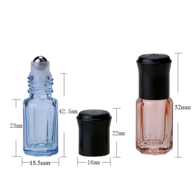 Wholesale 3ml Empty Essential Oil Bottles With Ball Octangle Glass Transparent Rall-on Bottle Perfum Makeup Refillable Container