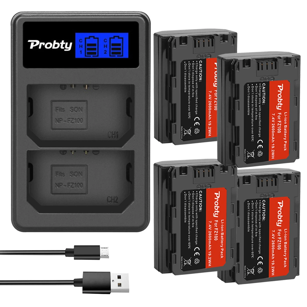 2600Mah Np-Fz100 Npfz100 Np Fz100 Batteria + Led Doppio Caricatore Usb Per Sony Np-Fz100, Bc-Qz1, Sony A9, A7R Iii, A7 Iii,A6600