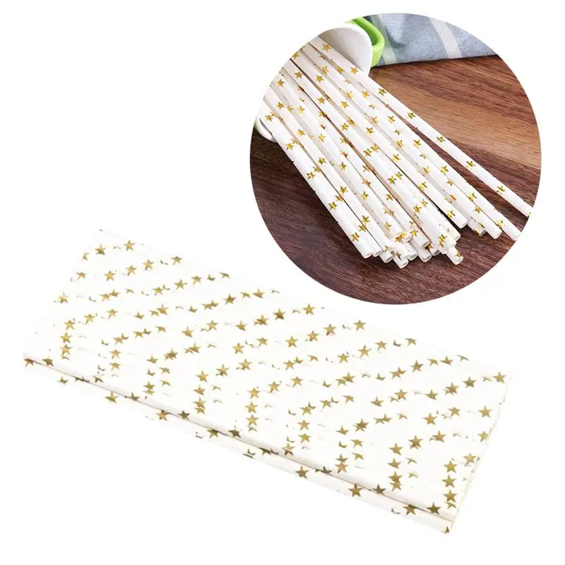100pcs/pack Paper Straws Printed Attractive Disposable Hot Stamping Non-toxic Juice Straw Drinking for Holiday Party | Дом и сад