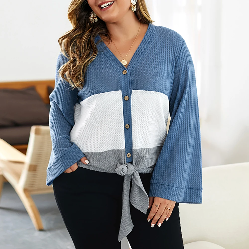 Plus Size Streetwear Women Sweaters Long Sleeve Knitted Shirts Patchwork Buttons Cardigan Lace-up Bandage Jumpers Autumn Fashion |