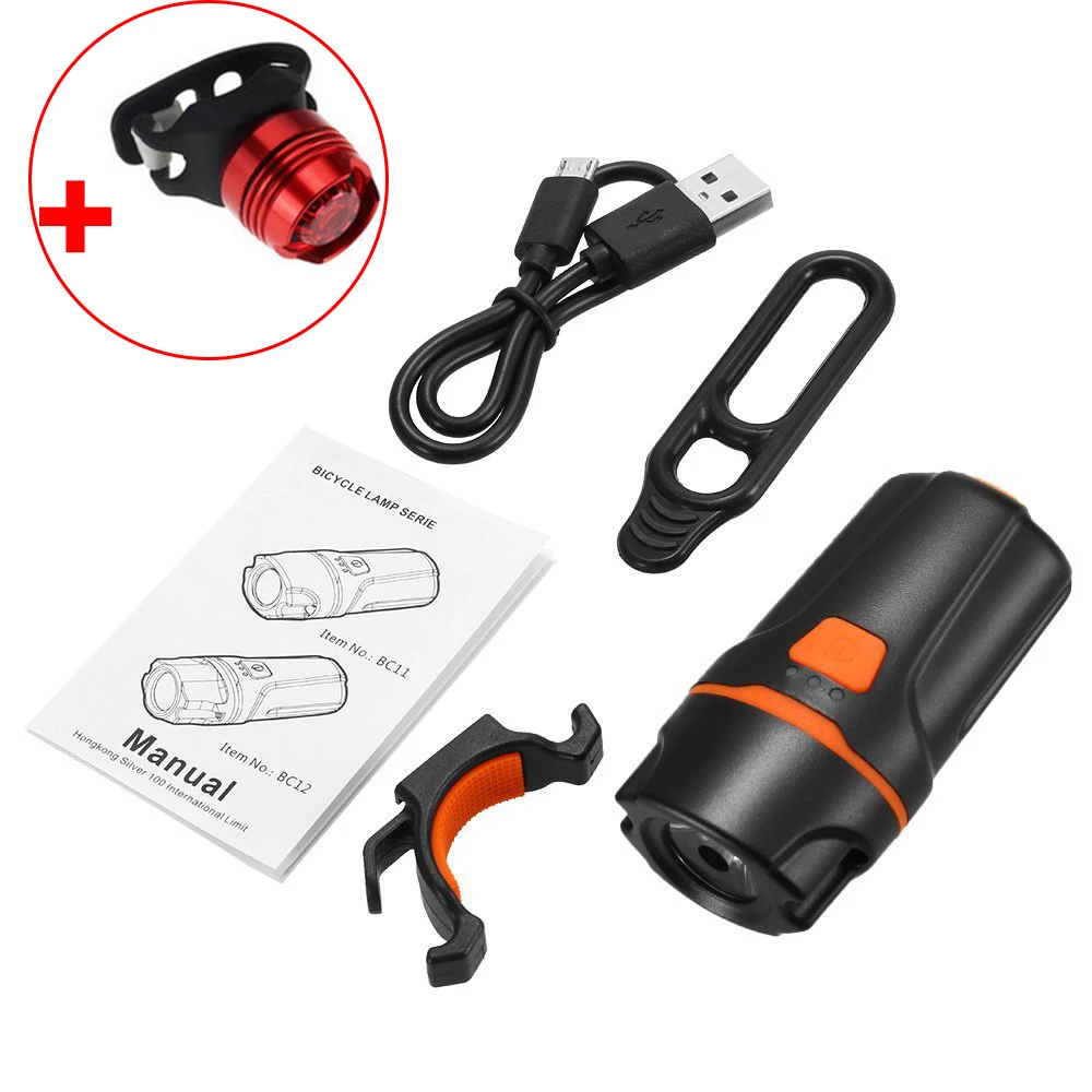 With Taillight Светодиодный велосипедный светильник IPX6 Водонепроницаемый USB Перезаряжаемые передняя фара для велосипеда светильник флэш-светильник для велосипеда, задний Фонари Велоспорт головной светильник фонарь лампа - Цвет: With Taillight