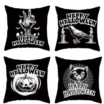 

4Pcs 45 X 45cm Halloween Night Pumpkin Trick Theme Cotton Linen Double-Sided Pillowcase Pillow Cover Pillowslip (Without Pillow)